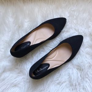 Suede black wedges